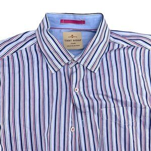 Tommy Bahama Shirt Men Large Blue Red‎ Stripe Classic Casual Preppy Cotton